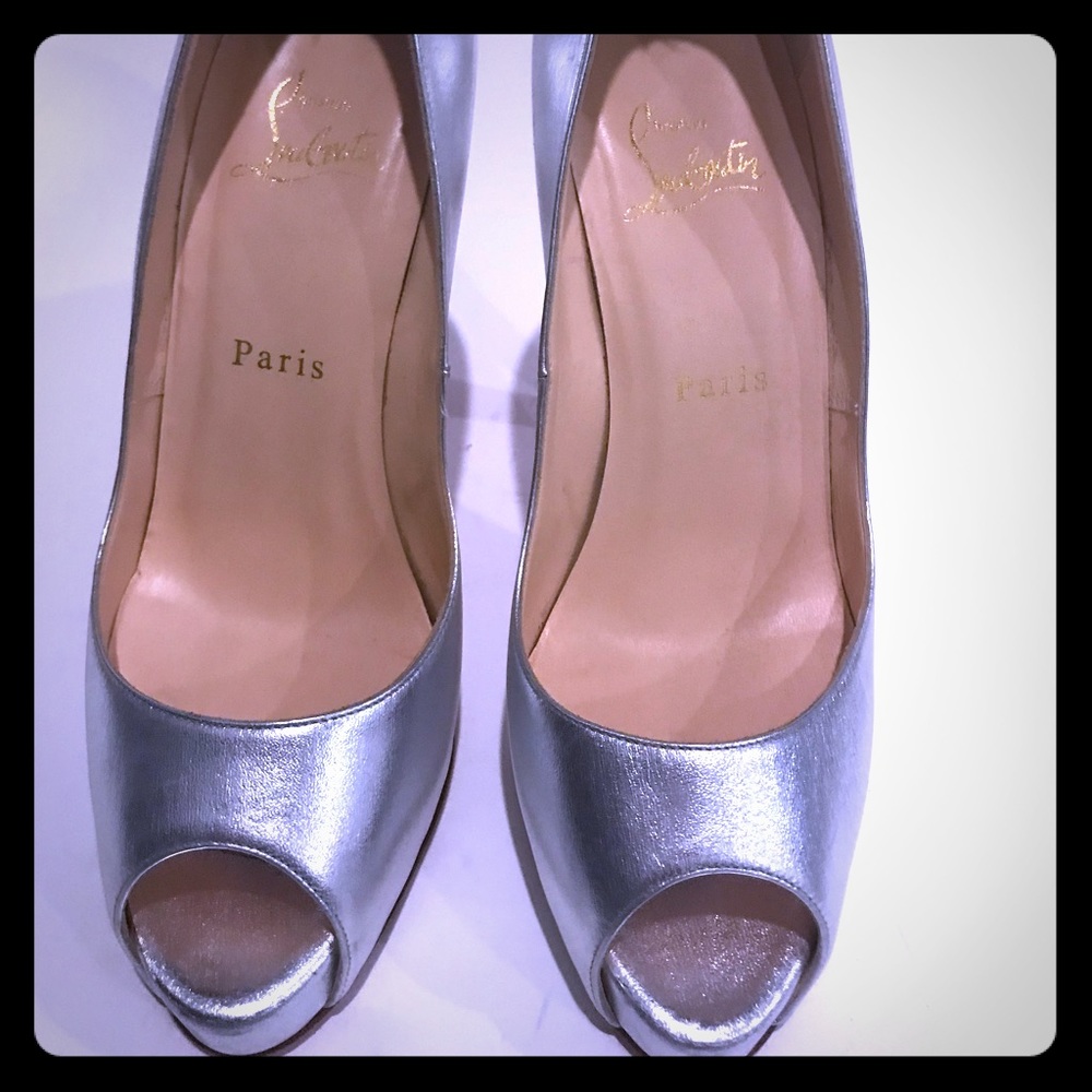 Christian Louboutin silver peep toe heels Sz 37